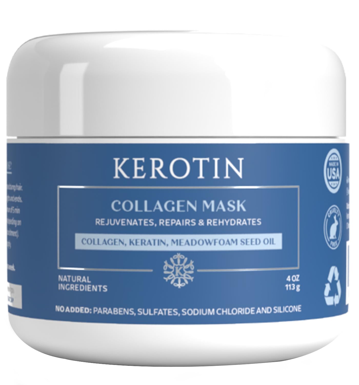 Kerotin Collagen Hair Mask for Damaged Hair - Repair, Prevent Breakage, Control Frizz | Conditioner with Keratin, Collag