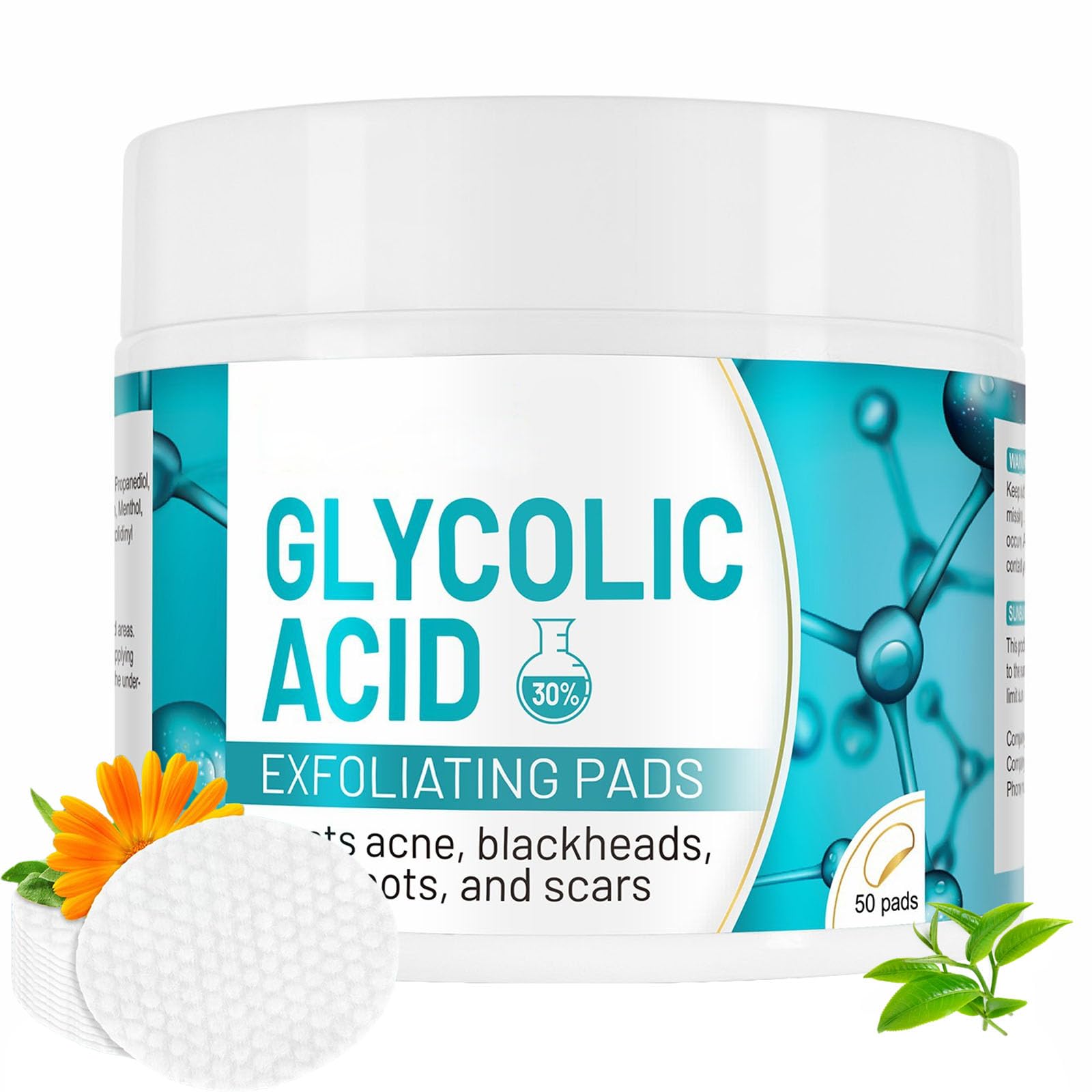 30% Glycolic Acid Exfoliating Pads for Dark Spots, Acne and Blackheads
| Glycolic Acid Pads with Natural Extracts for S