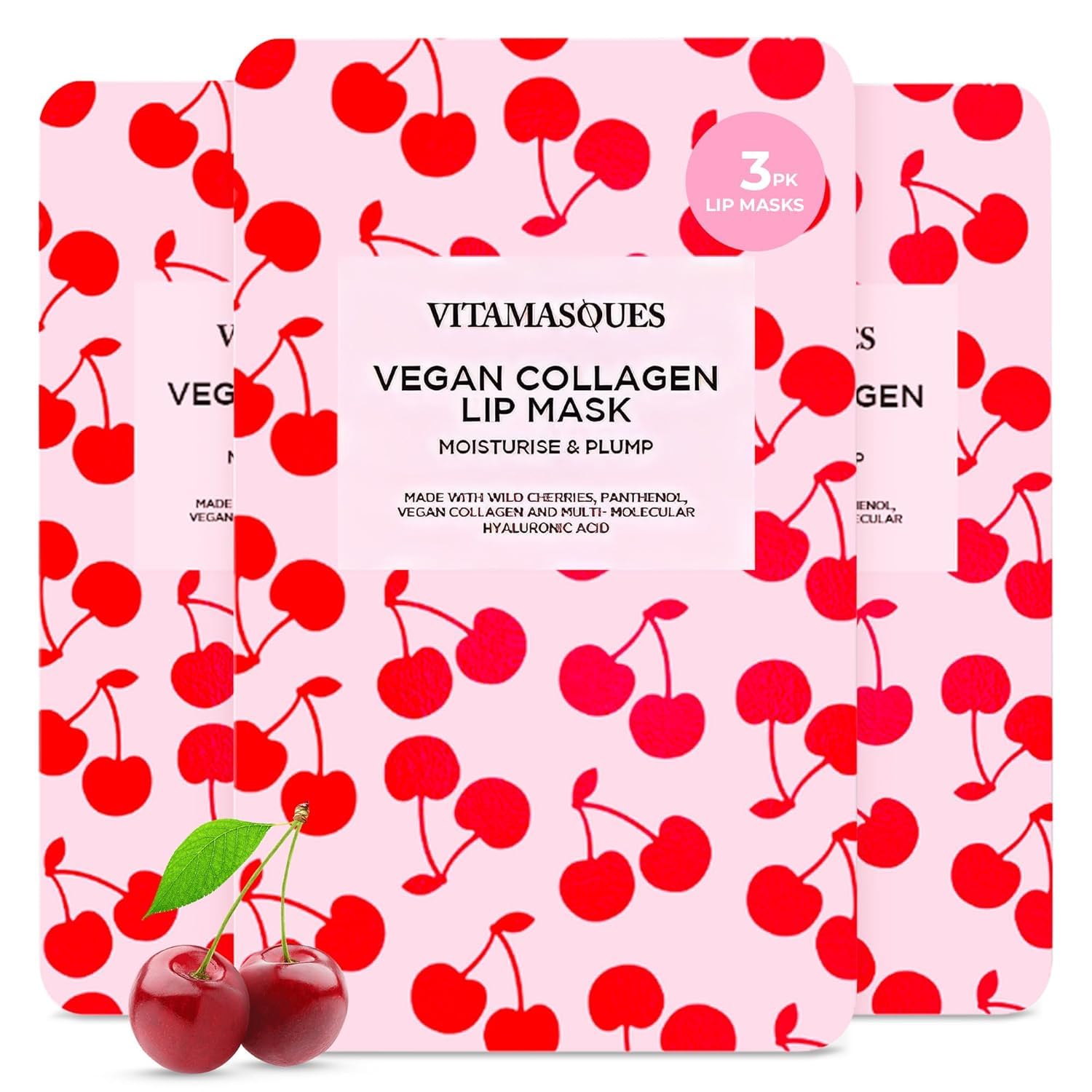 Vitamasques Cherry Vegan Collagen Lip Mask Sheets for Dry & Chapped Lips
| 3-Pack Vitamasques Korean Nourishing Hydrati