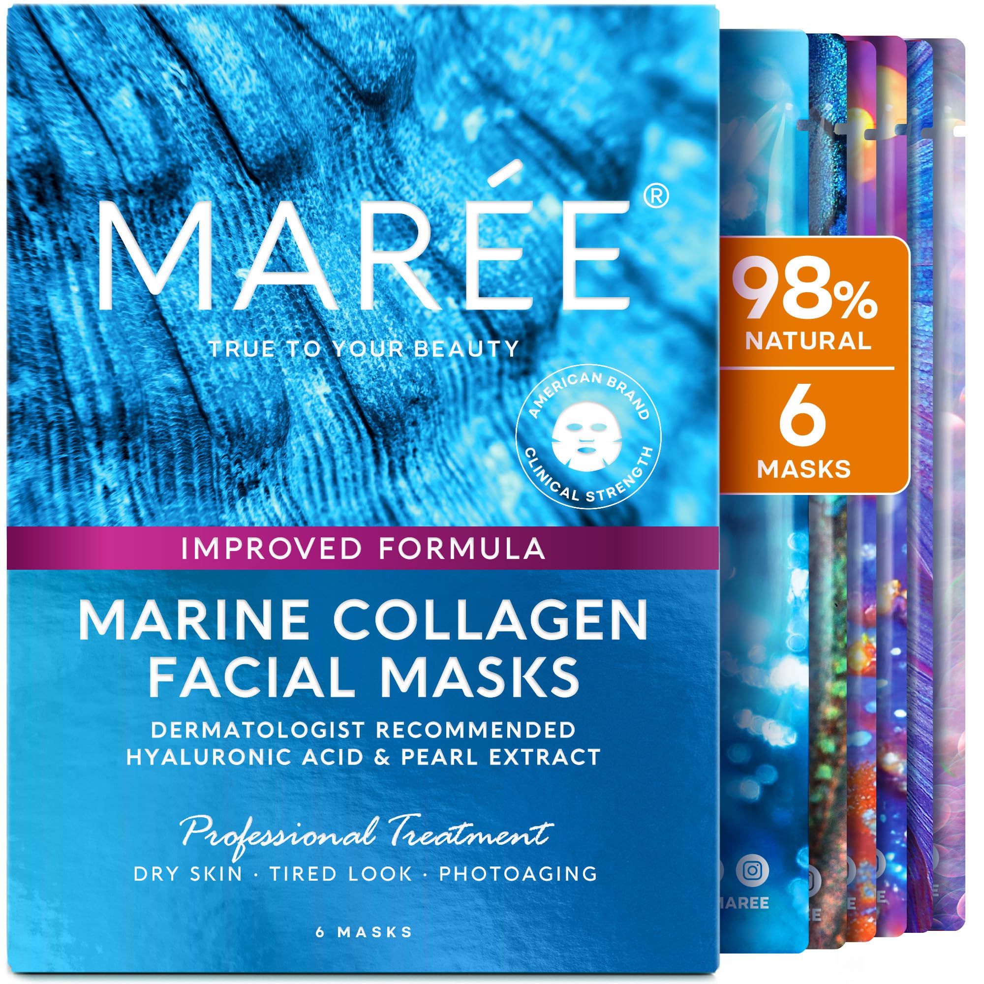 MAREE Collagen Hyaluronic Acid Hydrating Face Mask - Women's Skincare Face Masks - Multicolor, 6 Count ClimatePartner Ce
